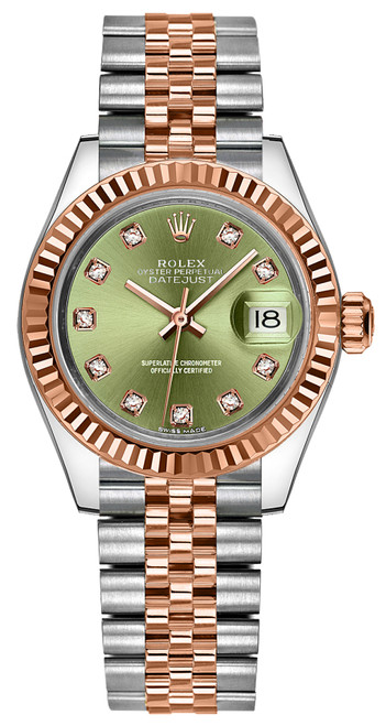 ROLEX Lady-Datejust 28 Green Diamond Dial Gold & Steel Watch 279171-0007 Image 1