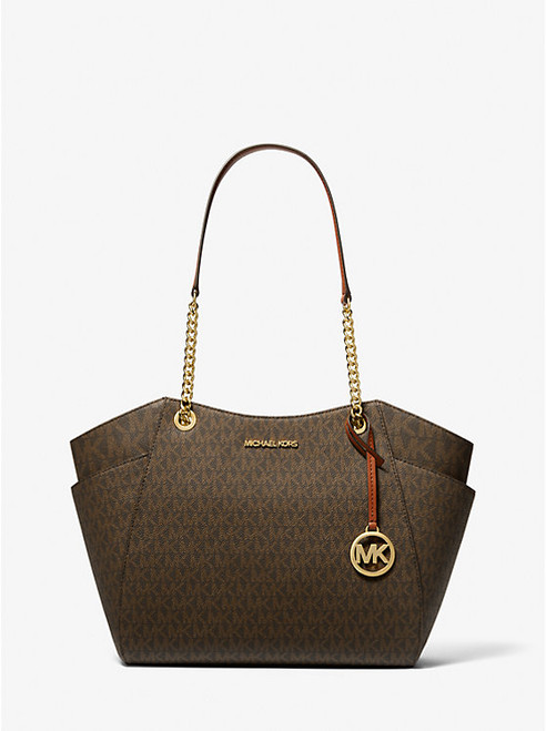 MICHAEL KORS Jet Set Large Signature Logo Shoulder Bag BROWN Image 1
