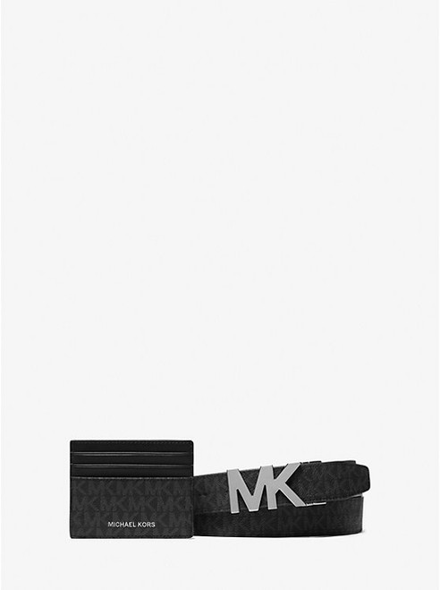 MICHAEL KORS Signature Logo Card Case And Belt Gift Set BLACK Image 1