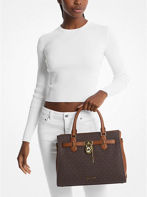 MICHAEL KORS Hamilton Medium Logo Satchel BROWN Image 3