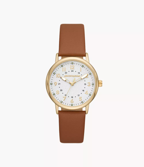 SKECHERS Glyndon Women'S 35Mm Analog Genuine Leather Strap In Cognac With Gold Metal Case And Silver Easy Read Dial Sr6248 Image 1