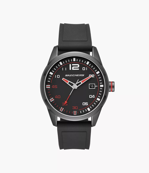 SKECHERS Slauson 45Mm Quartz Analog Watch With Date With Silicone Strap And Metal Case, Black With Red Accent Sr5076 Image 1
