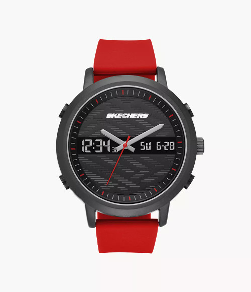 SKECHERS Lawndale 48Mm Analog-Digital Chronograph Watch With Silicone Strap & Metal Case, Black And Red Sr5073 Image 1