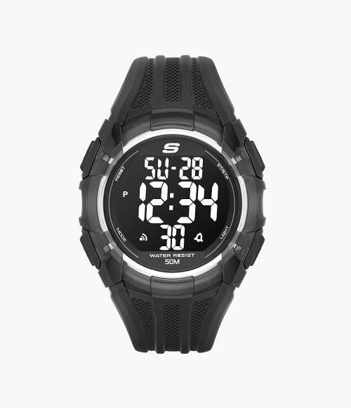 SKECHERS El Porto 46Mm Sport Digital Chronograph Watch With Plastic Strap And Case, Black Sr1008 Image 1
