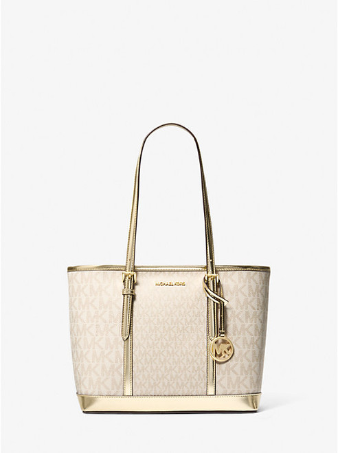 MICHAEL KORS  Jet Set Travel Small Metallic Logo Top-Zip Tote Bag - Pale Gold