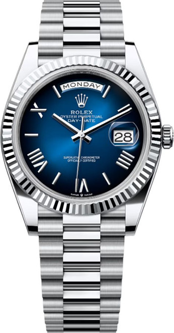 ROLEX Day-Date 40 Blue Ombré Dial Platinum Men'S Watch 228236-0024 Image 1 ROLEX Day-Date 40 Blue Ombré Dial Platinum Men'S Watch 228236-0024 Image 1