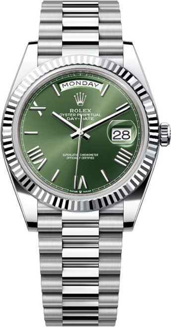 ROLEX Day-Date 40 Olive Green Dial Platinum Men'S Watch 228236-0008 Image 1