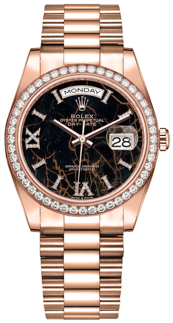 ROLEX Day-Date 36 Black Eisenkiesel Dial Unisex Watch 128345Rbr-0044 Image 1