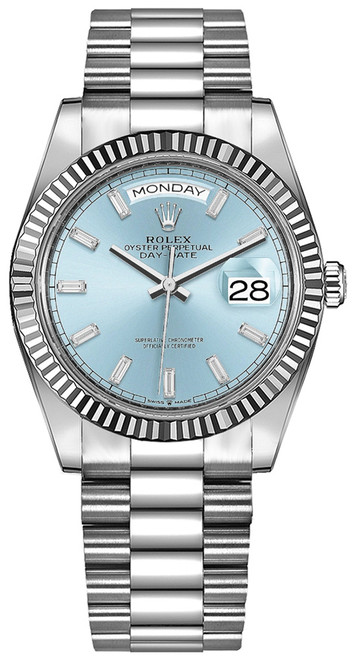 ROLEX Day-Date 36 Fluted Bezel Platinum Bracelet Unisex Watch 128236-0009 Image 1