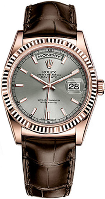 ROLEX Day-Date 36 Rose Gold Case Leather Strap Watch 118135 Image 1 ROLEX Day-Date 36 Rose Gold Case Leather Strap Watch 118135 Image 1