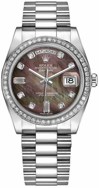 ROLEX Day-Date 36 Platinum Diamond Swiss Watch 118346-0026 Image 1 ROLEX Day-Date 36 Platinum Diamond Swiss Watch 118346-0026 Image 1