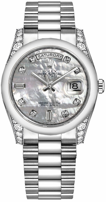 ROLEX Day-Date 36 Mother Of Pearl Diamond Dial Platinum Watch 118296 Image 1