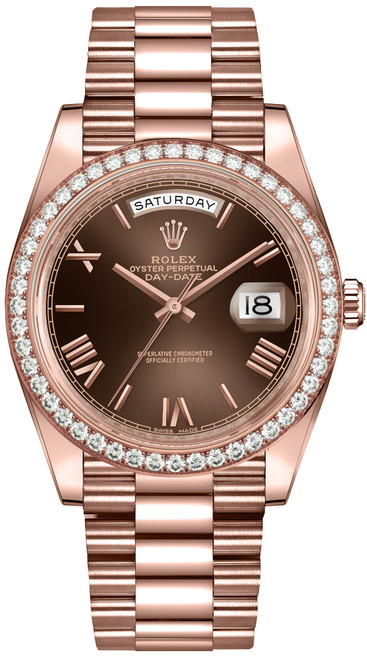 ROLEX Day-Date 40 Chocolate Dial Diamond Bezel Men'S Watch 228345Rbr-0009 Image 1 ROLEX Day-Date 40 Chocolate Dial Diamond Bezel Men'S Watch 228345Rbr-0009 Image 1