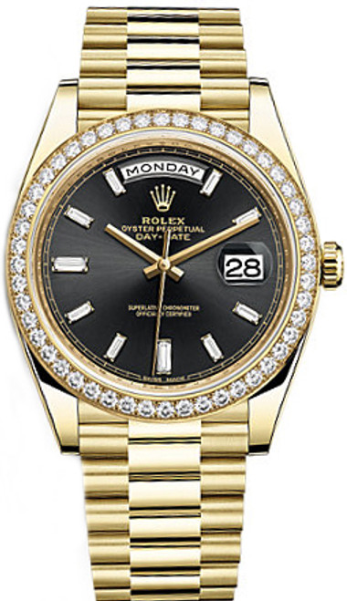 ROLEX Day-Date 40 Black Diamond Dial Men'S Gold Watch 228348Rbr-0001 Image 1 ROLEX Day-Date 40 Black Diamond Dial Men'S Gold Watch 228348Rbr-0001 Image 1