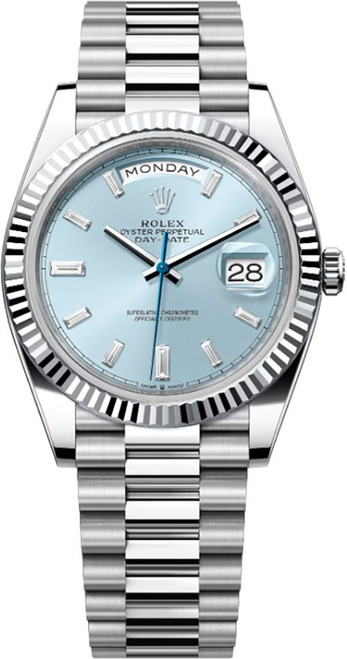 ROLEX Day-Date 40 Ice Blue Dial Fluted Bezel Platinum Men'S Watch 228236-0006 Image 1 ROLEX Day-Date 40 Ice Blue Dial Fluted Bezel Platinum Men'S Watch 228236-0006 Image 1