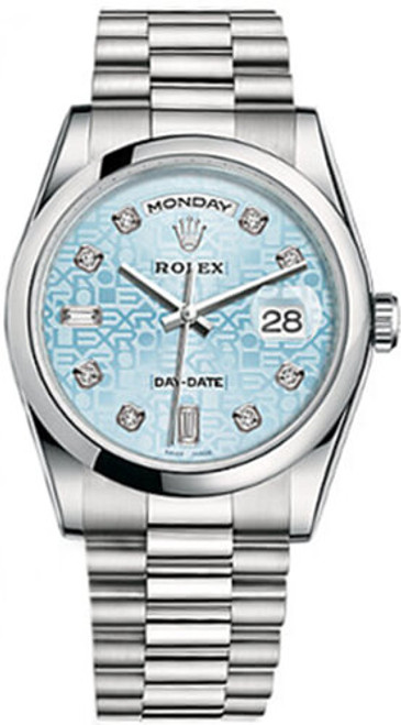 ROLEX Day-Date 36 Ice Blue Diamond Platinum Watch 118206-0017 Image 1