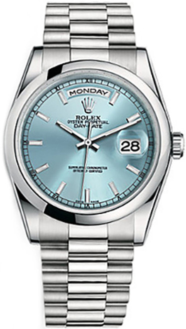ROLEX Day-Date 36 Ice Blue Dial Watch 118206-0040 Image 1 ROLEX Day-Date 36 Ice Blue Dial Watch 118206-0040 Image 1