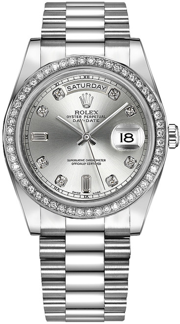 ROLEX Day-Date 41 Silver Diamond Men'S Gold Watch 218349 Image 1