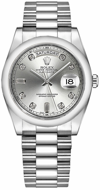 ROLEX Day-Date 36 Silver Diamond Swiss Automatic Watch 118209 Image 1