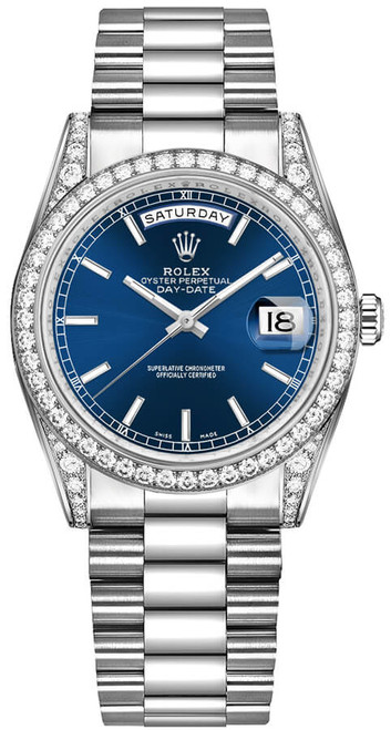 ROLEX Day-Date 36 Blue Dial Solid White Gold Watch 118389-0108 Image 1