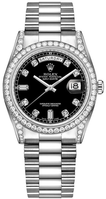 ROLEX Day-Date 36 Black Diamond White Gold Watch 118389-0013 Image 1