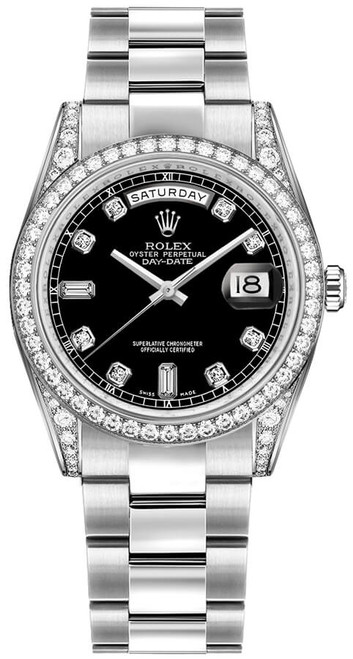 ROLEX Day-Date 36 Black Diamond Gold Watch 118389-0027 Image 1