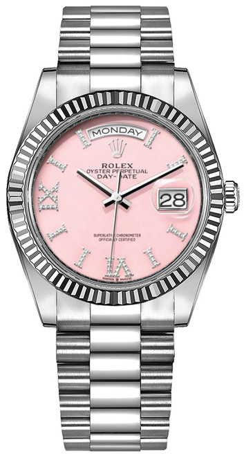 ROLEX Day-Date 36 Pink Roman Diamond Dial Unisex Watch 128236-0006 Image 1 ROLEX Day-Date 36 Pink Roman Diamond Dial Unisex Watch 128236-0006 Image 1