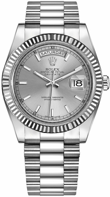 ROLEX Day-Date 41 Silver Dial White Gold Watch 218239 Image 1