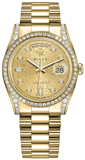 ROLEX Day-Date 36 Champagne Jubilee Diamond Gold Watch 118388-0017 Image 1