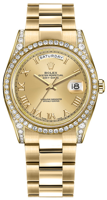 ROLEX Day-Date 36 Champagne Roman Numeral Gold Watch 118388-0189 Image 1