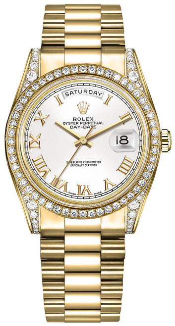 ROLEX Day-Date 36 Solid Gold White Roman Numeral Watch 118388-0082 Image 1
