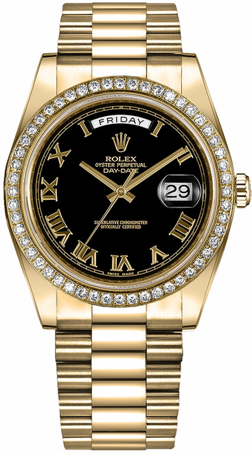 ROLEX Day-Date 41 Black Roman Numeral Dial Gold Watch 218348 Image 1 ROLEX Day-Date 41 Black Roman Numeral Dial Gold Watch 218348 Image 1