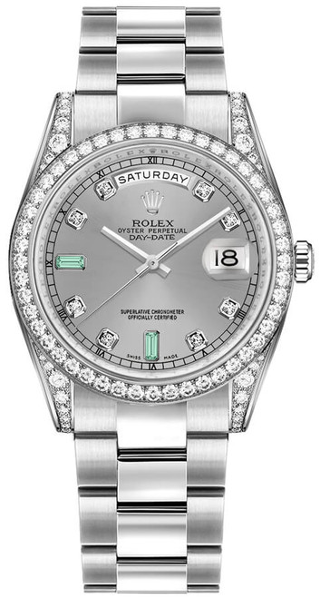 ROLEX Day-Date 36 Diamond Emerald Gold Watch 118389-0124 Image 1