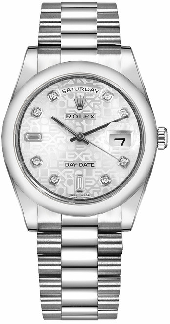 ROLEX Day-Date 36 Silver Diamond Dial Platinum Watch 118206-0048 Image 1