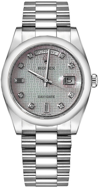 ROLEX Day-Date 36 Platinum Mother Of Pearl Watch 118206-0119 Image 1 ROLEX Day-Date 36 Platinum Mother Of Pearl Watch 118206-0119 Image 1