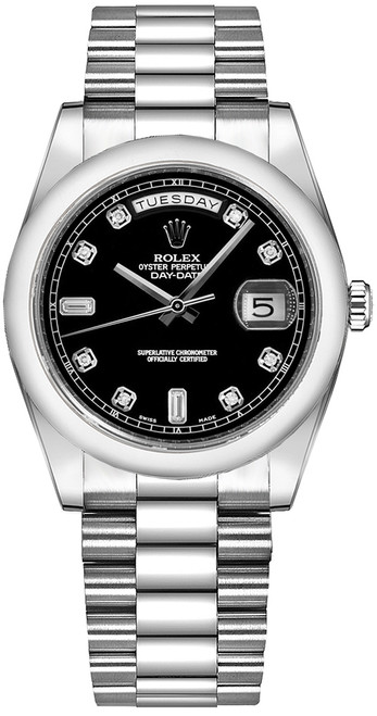 ROLEX Day-Date 36 Black Diamond Platinum Watch 118206-0044 Image 1