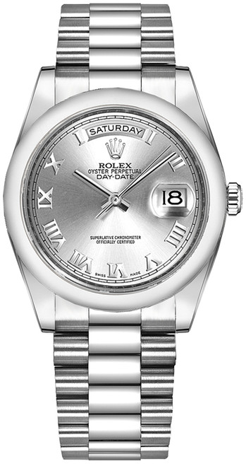 ROLEX Day-Date 36 Silver Roman Numeral Gold Watch 118209 Image 1