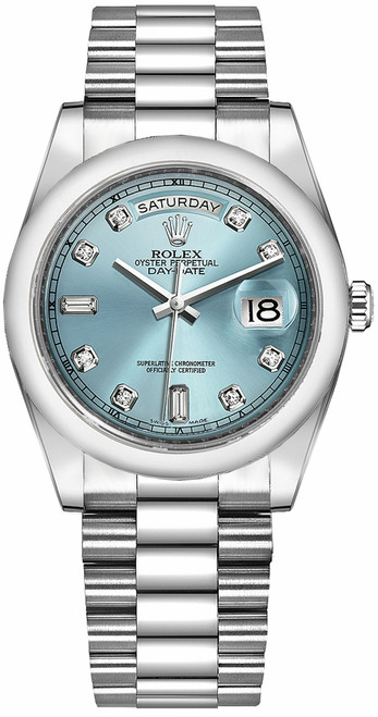 ROLEX Day-Date 36 Ice Blue Diamond Platinum Watch 118206-0036 Image 1 ROLEX Day-Date 36 Ice Blue Diamond Platinum Watch 118206-0036 Image 1