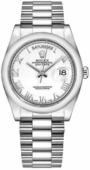 ROLEX Day-Date 36 White Roman Numeral Solid Gold Watch 118209 Image 1