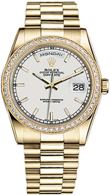 ROLEX Day-Date 36 White Dial 18K Gold Watch 118348-0070 Image 1 ROLEX Day-Date 36 White Dial 18K Gold Watch 118348-0070 Image 1