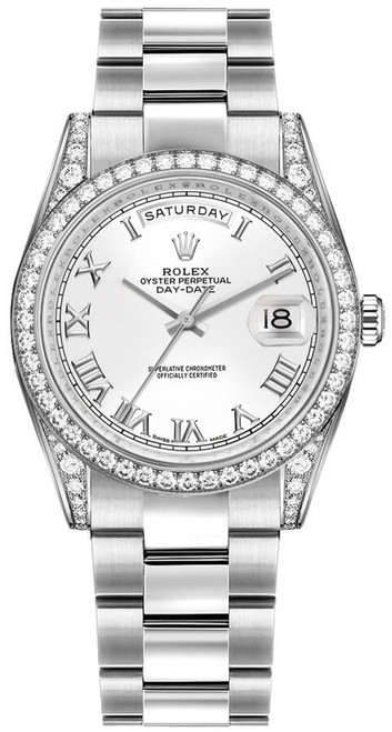 ROLEX Day-Date 36 White Roman Numeral Dial Gold Watch 118389-0119 Image 1