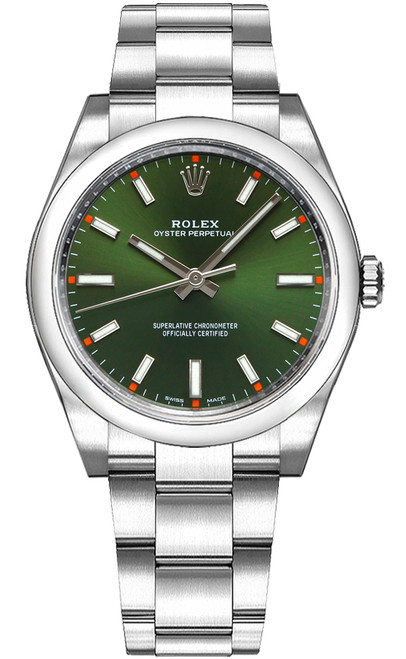 ROLEX Oyster Perpetual 34 Green Dial Luxury Watch 114200-0021 Image 1