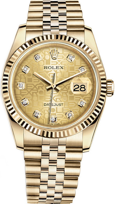 ROLEX Datejust 36 Solid 18K Yellow Gold Diamond Watch 116238-0058 Image 1