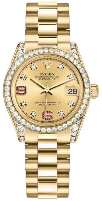 ROLEX Datejust 31 Champagne Diamond & Rubies Watch 178158-0070 Image 1