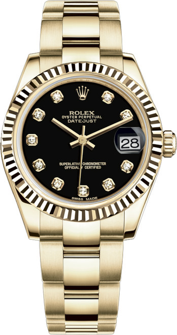 ROLEX Datejust 31 Black Diamond Solid Gold Watch 178278-0026 Image 1