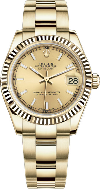 ROLEX Datejust 31 Champagne Dial Fluted Bezel Gold Watch 178278-0070 Image 1