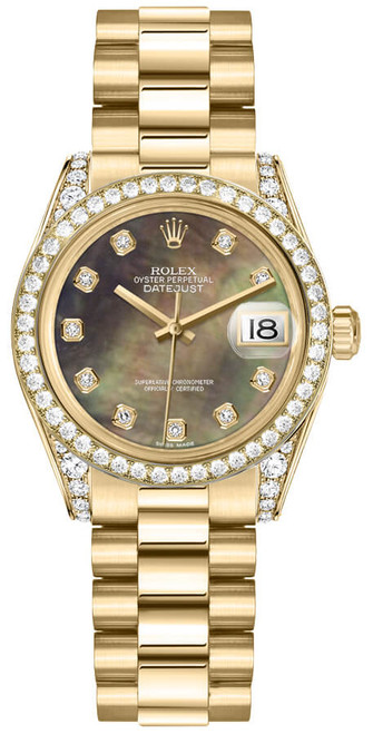 ROLEX Datejust 31 Black Mother Of Pearl Diamond President Bracelet Watch 178158-0051 Image 1