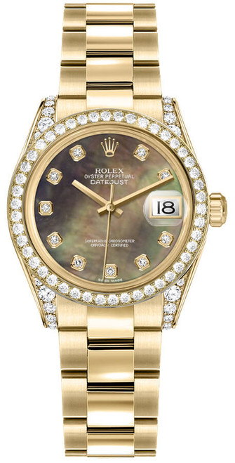 ROLEX Datejust 31 Black Mother Of Pearl Diamond Watch 178158-0056 Image 1
