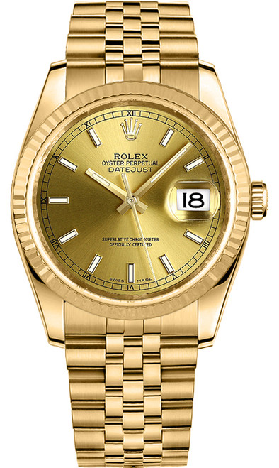 ROLEX Datejust 36 Solid Gold Fluted Bezel Watch 116238-0059 Image 1