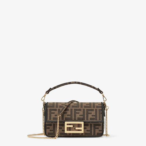 Fendi Natural Straw Baguette Bag With Ff Embroidery in Metallic